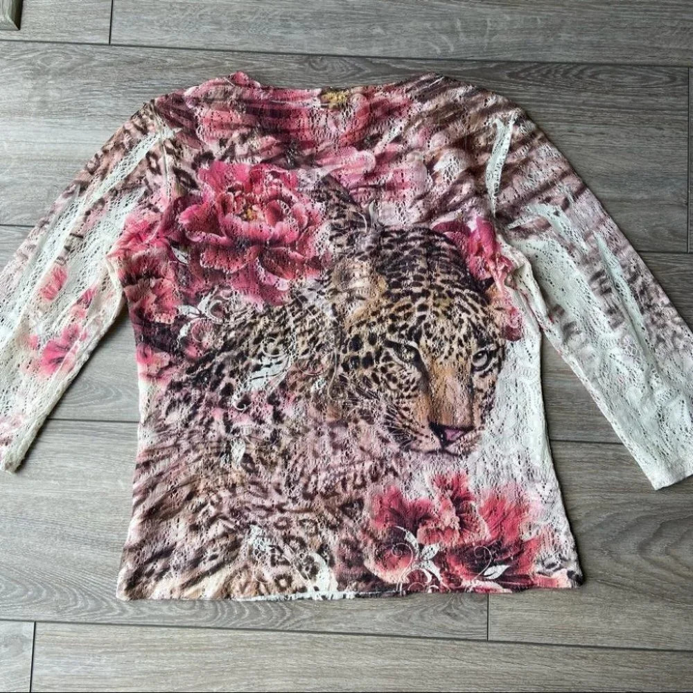 Vintage Cactus Tiger Print Embellished Open Knitted Top - Picture 11 of 14